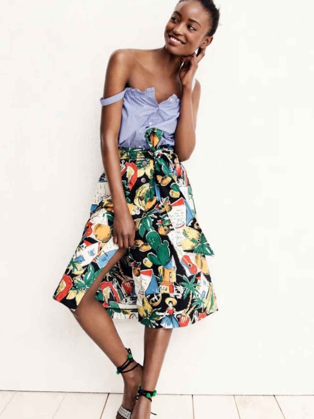 RARE J. Crew Postcard Print Midi Skirt - Size 10